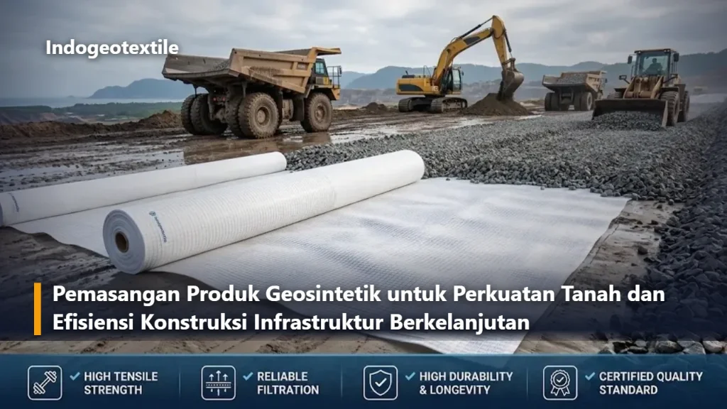 Pemasangan Produk Geosintetik untuk Perkuatan Tanah dan Efisiensi Konstruksi Infrastruktur Berkelanjutan