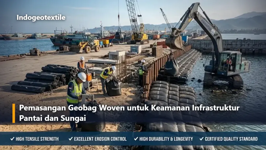 Pemasangan Geobag Woven untuk Keamanan Infrastruktur Pantai dan Sungai